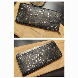 PATRICIA NASH Lazer Cut Leather Zip Wallet NWT